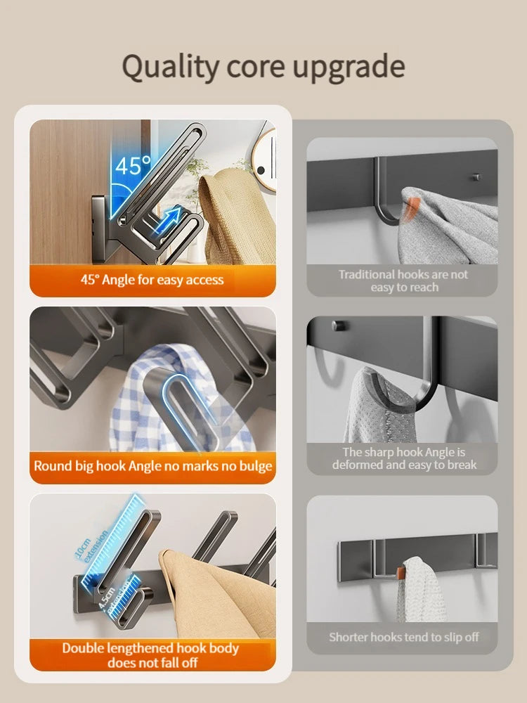 No-Drill Aluminum Wall Hooks – 6 Robe & Clothes Hangers