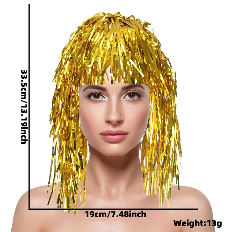 Foil Tinsel Fancy Dress Wig | Metallic Party & Cosplay Wig