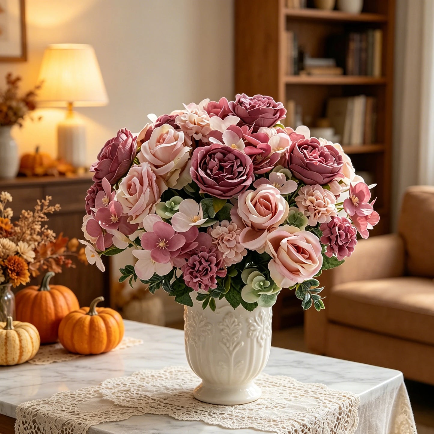Artificial Silk Peony Rose Hydrangea Bouquet | Home Decor