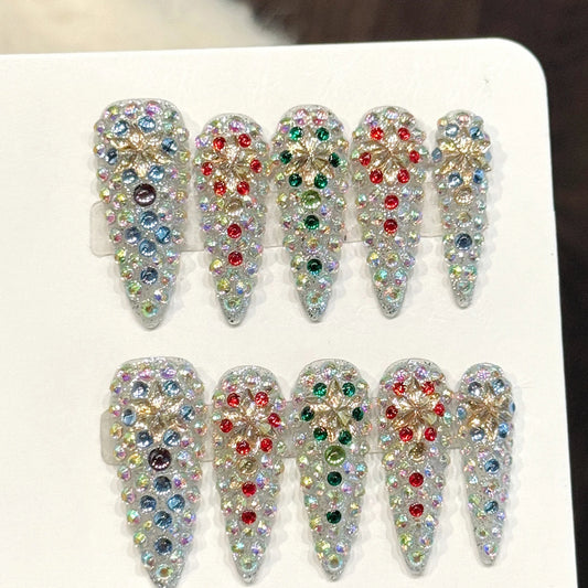 Rhinestone Press-On Nails | Long Stiletto Fake Nail Tips 10pc Press-On Nails Peaceful Pleasures Health and Wellness