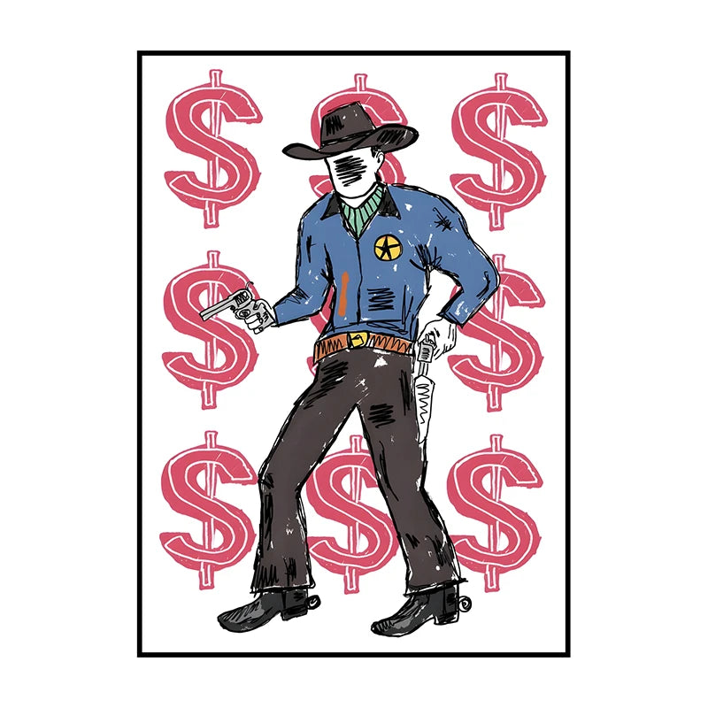Western Cowboy Canvas Wall Art | Vintage Retro Poster Print