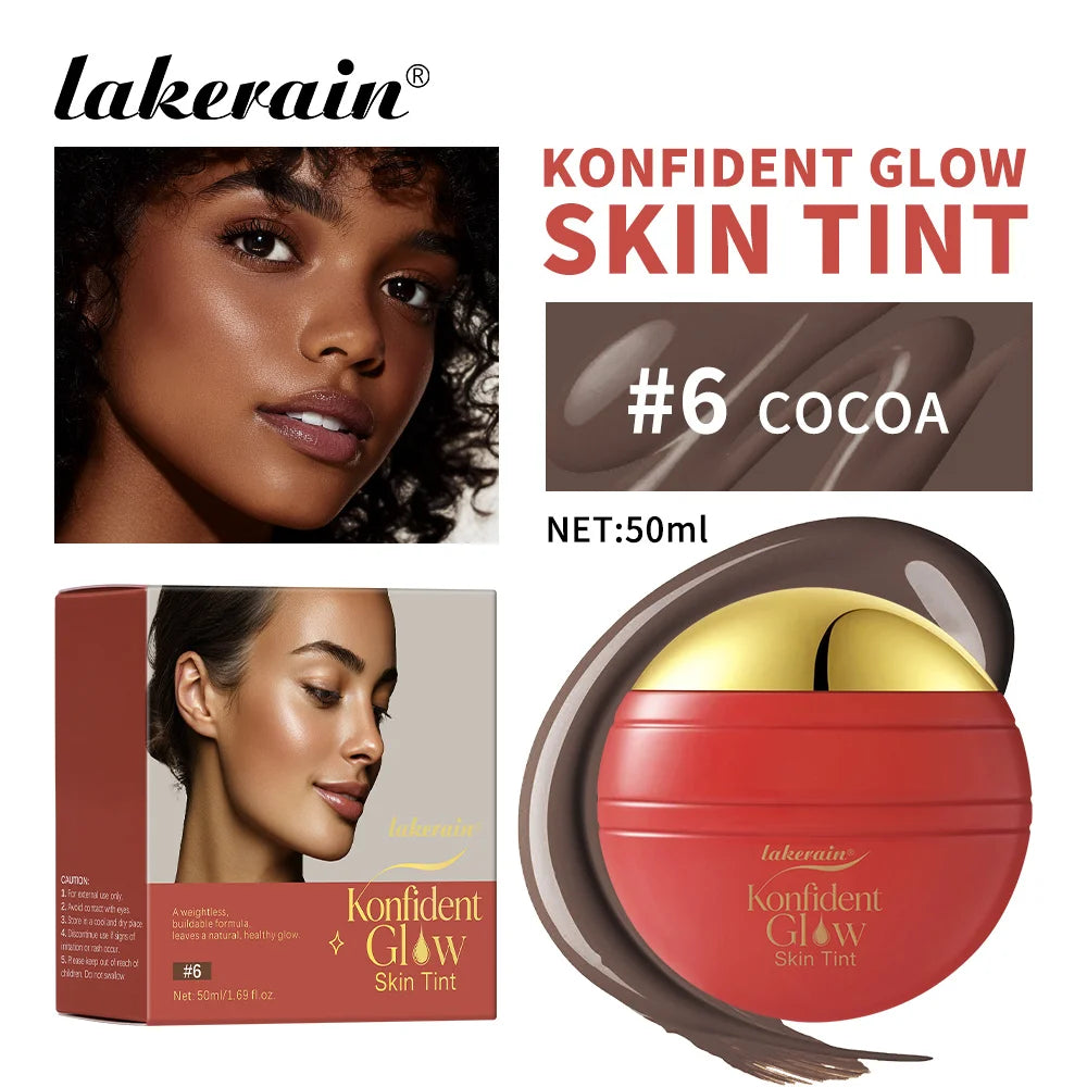 Konfident Glow Skin Tint Waterproof Hydrating Skin Foundation Coverage 30 ml Oil-Free Long - Lasting Glass-Skin Foundation Clean Peaceful Pleasures Health and Wellness 6Cocoa