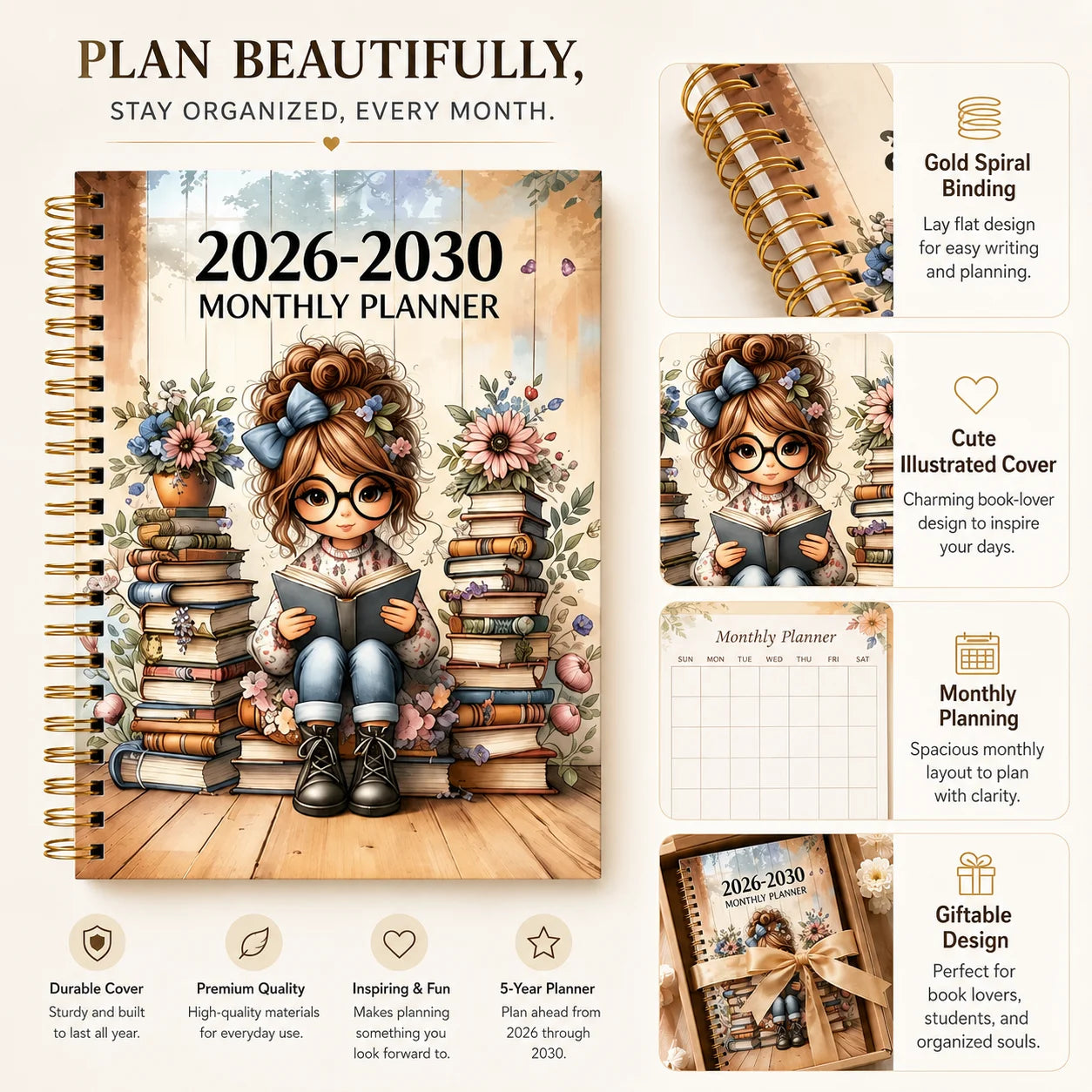 2026 2030 Five Year Planner Spiral Notebook Goal Tracking Journal Men