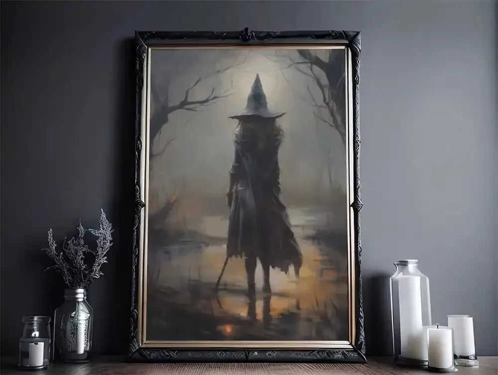 Nordic Style Halloween Poster Aesthetics Ghost Witch Witchcraft Black Cat Pumpkin Canvas Painting Wall Art Room Home Decor Peaceful Pleasures Health and Wellness ZLH5328 100x150cm No Frame