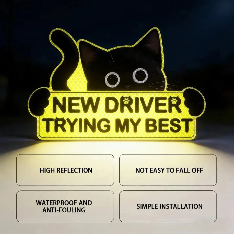 3-Pack Cute Cat New Driver Reflective Safety Car Stickers