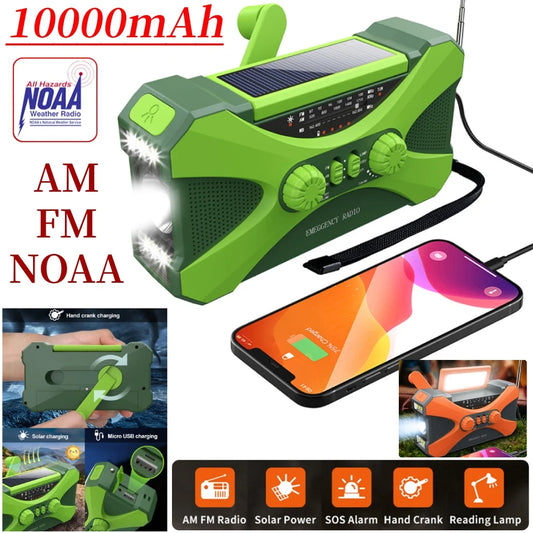 10000mAh Multifunctional Radio Hand Crank Solar USB Charging FM AM WB NOAA Weather Radio Emergency LED Flashlight Torch Power Peaceful Pleasures Health and Wellness
