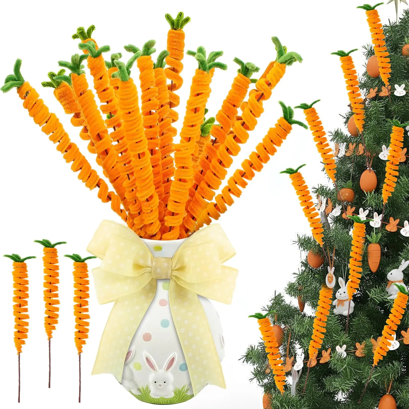 12-Pack Easter Carrot Tree Picks 16" Bendable Spring Ornaments Easter Tree Ornaments Peaceful Pleasures Health and Wellness