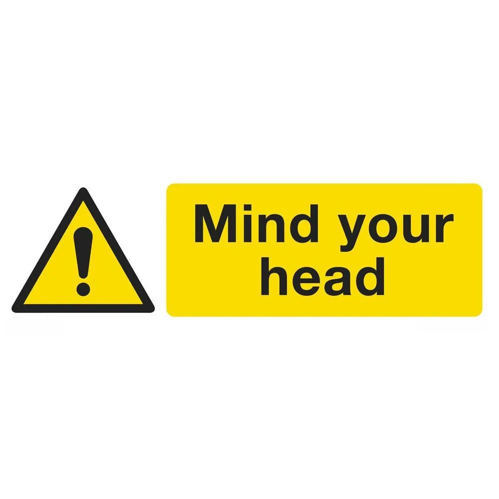 Pack of 3 150 x 50mm Warning Safety Sign Mind Your Head Self Adhesive Vinyl Peaceful Pleasures Health and Wellness