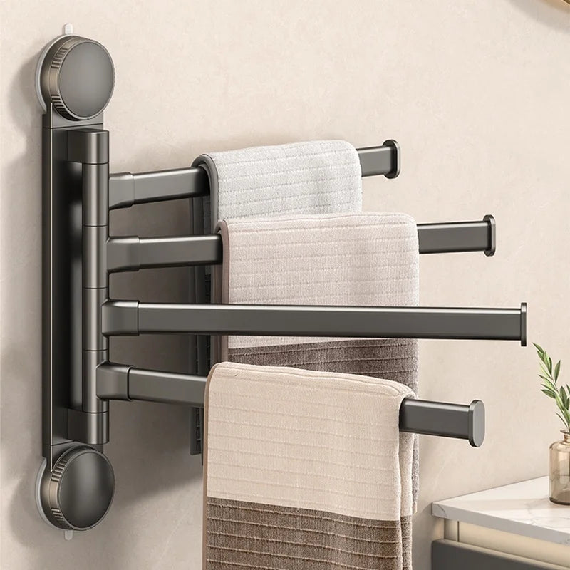 No-Drill Suction Cup Rotating Towel Rack | Double Bar Folding