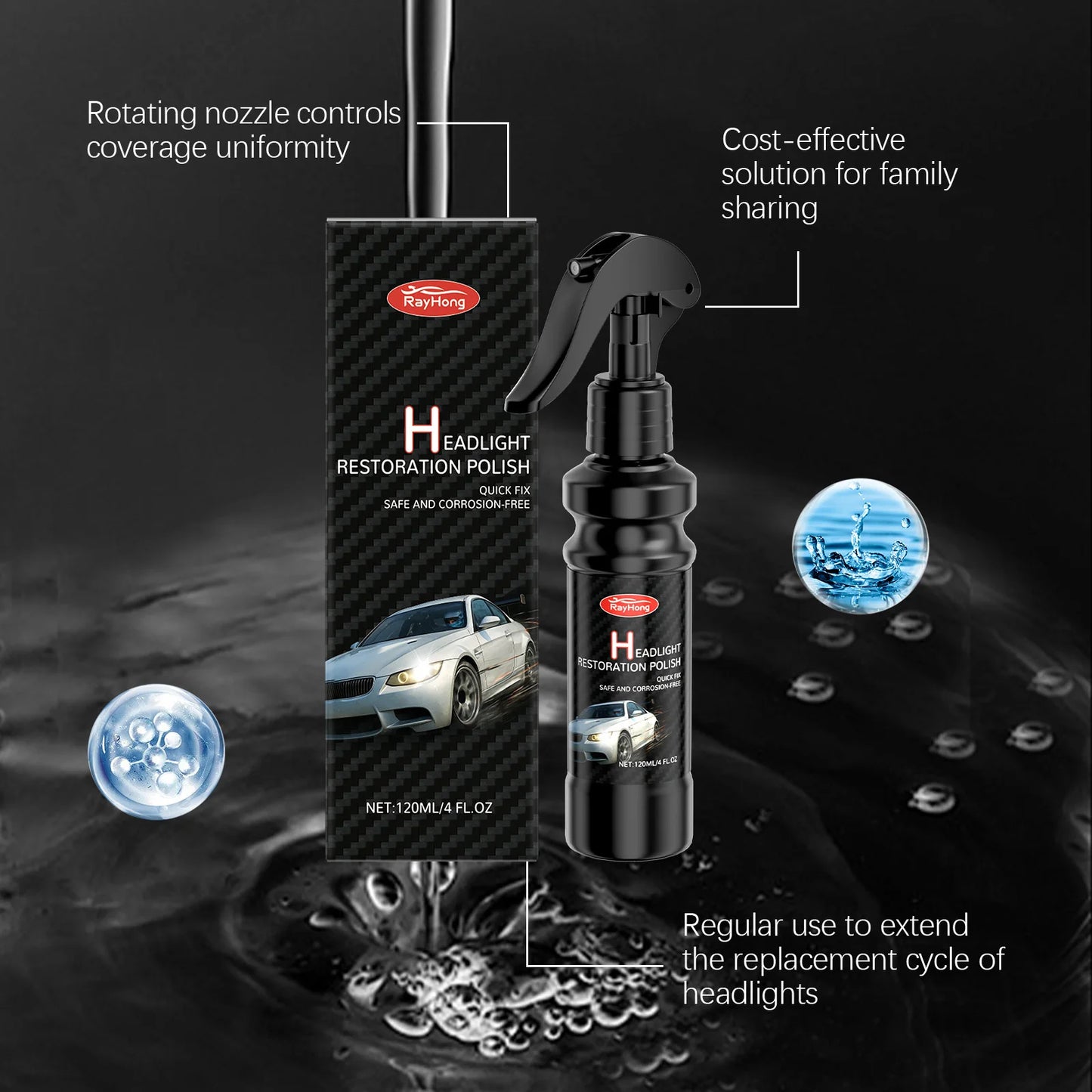 Rayhong Headlight Restoration Spray | Anti-Fog & Waterproof