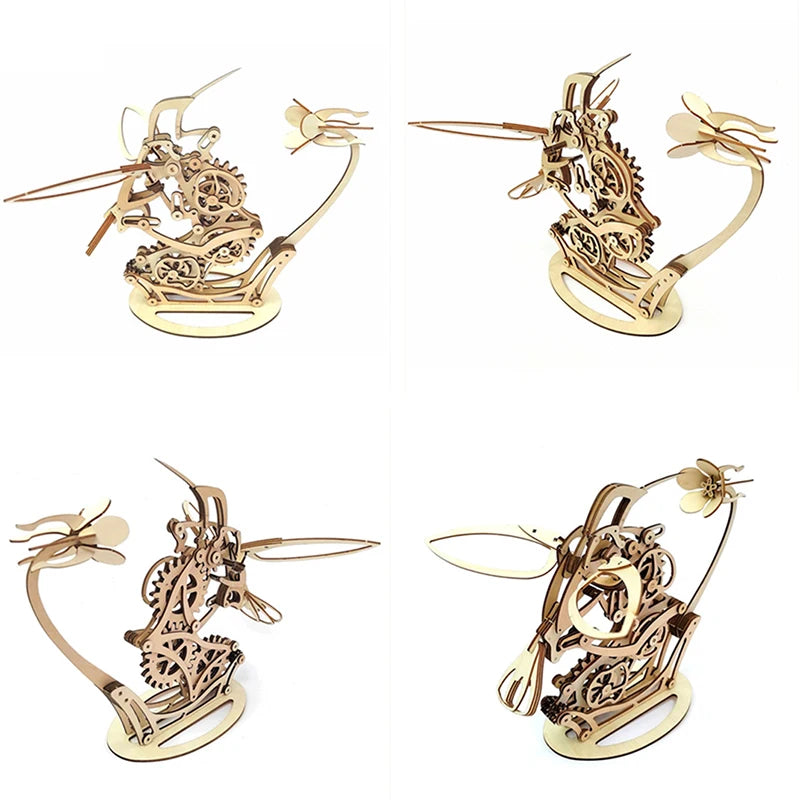 Wooden Kinetic Hummingbird Sculpture Set Assemble Animal Models with High Peaceful Pleasures Health and Wellness