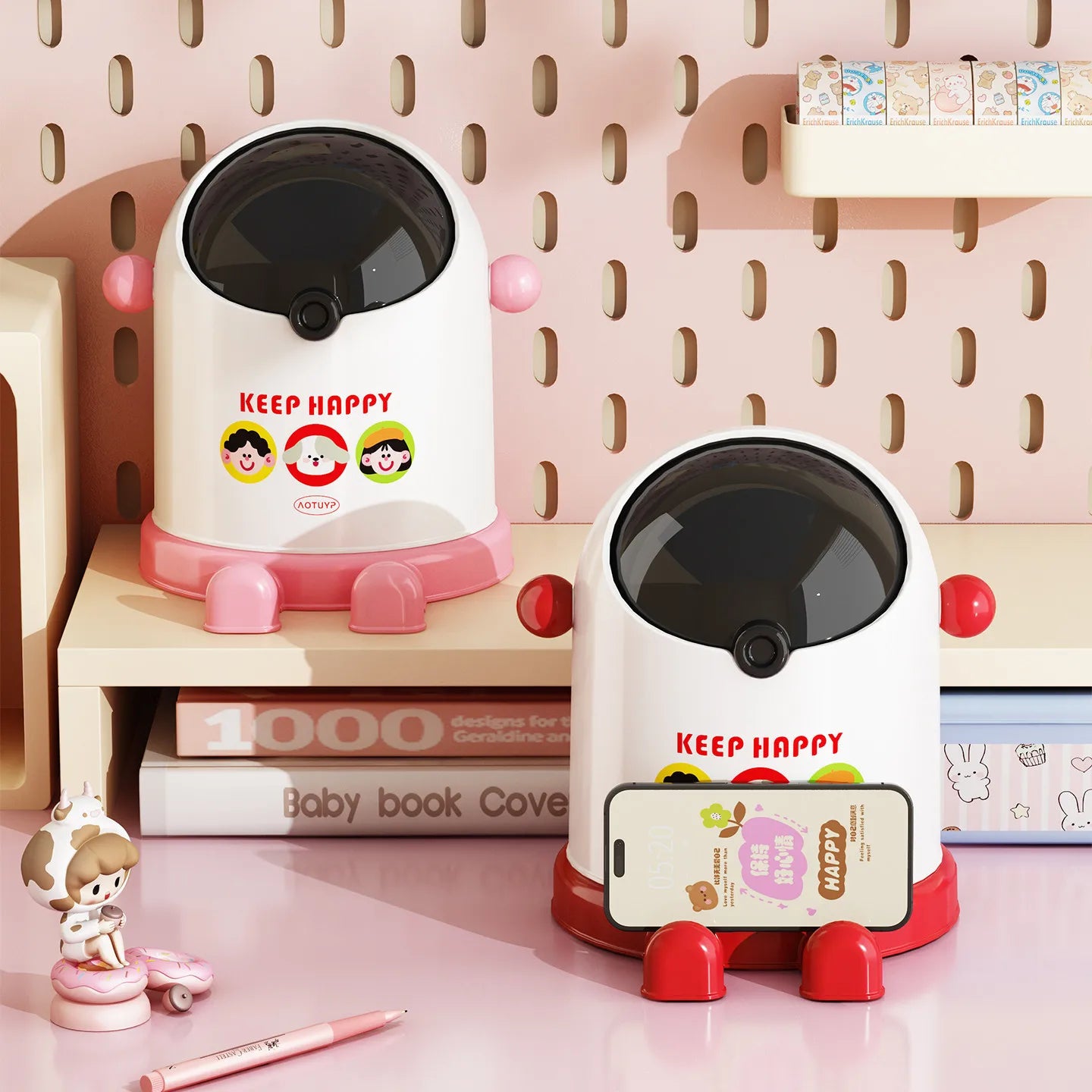 Mini Desktop Trash Can with Lid – Cute Desk Waste Bin