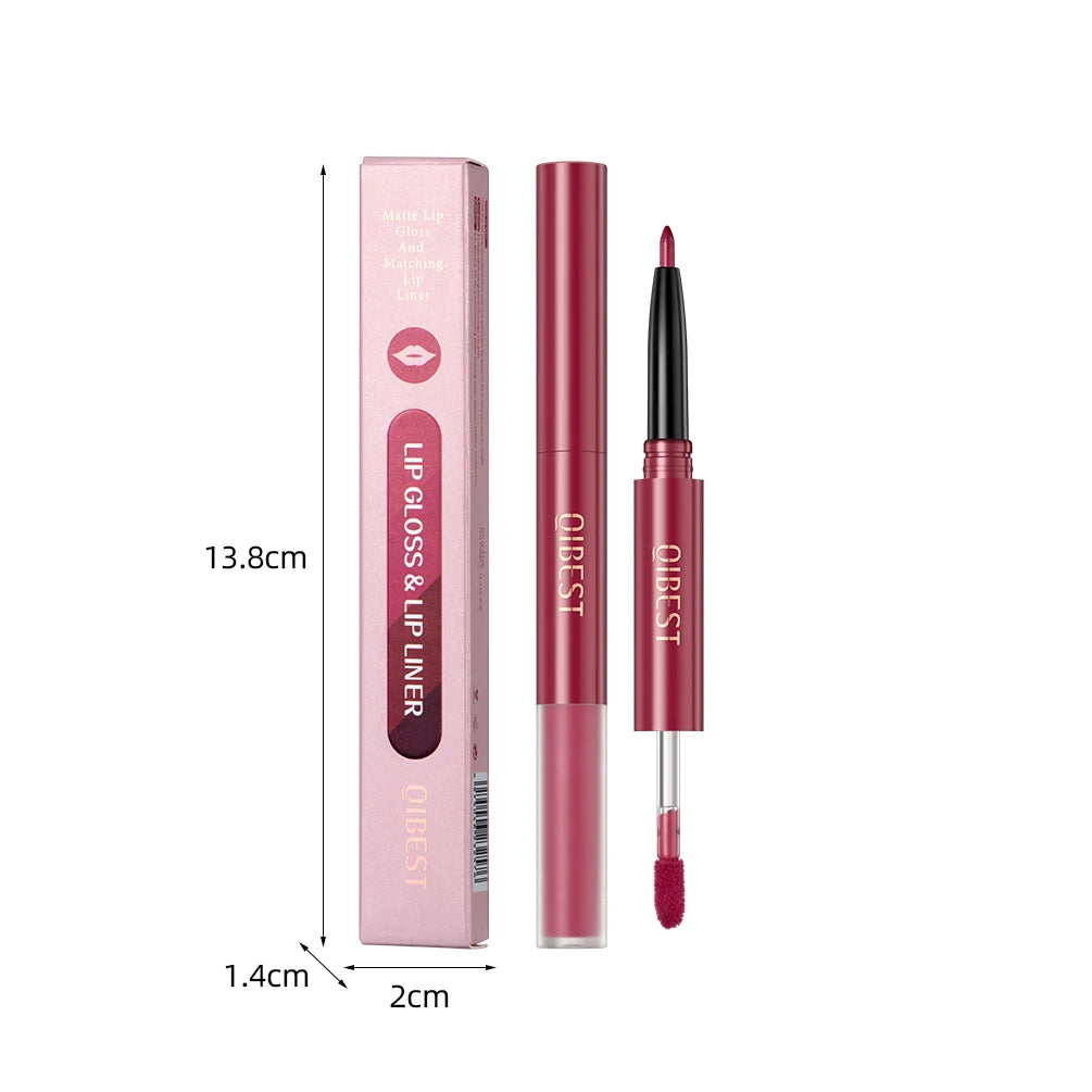 QIBEST 2 In 1 Matte Lipliner Lipstick Waterproof Long Lasting Liquid Lipstick Non-stick Cup Lip Glaze Makeup Lipgloss Cosmetics Peaceful Pleasures Health and Wellness