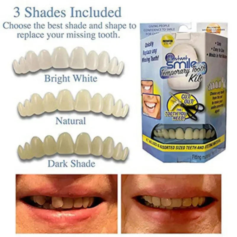 New Dental Fake Teeth Denture Veneers Temporary Upper Lower Snap Brace Flexible Comfort Fit False Tooth Repair Filling Materials Peaceful Pleasures Health and Wellness