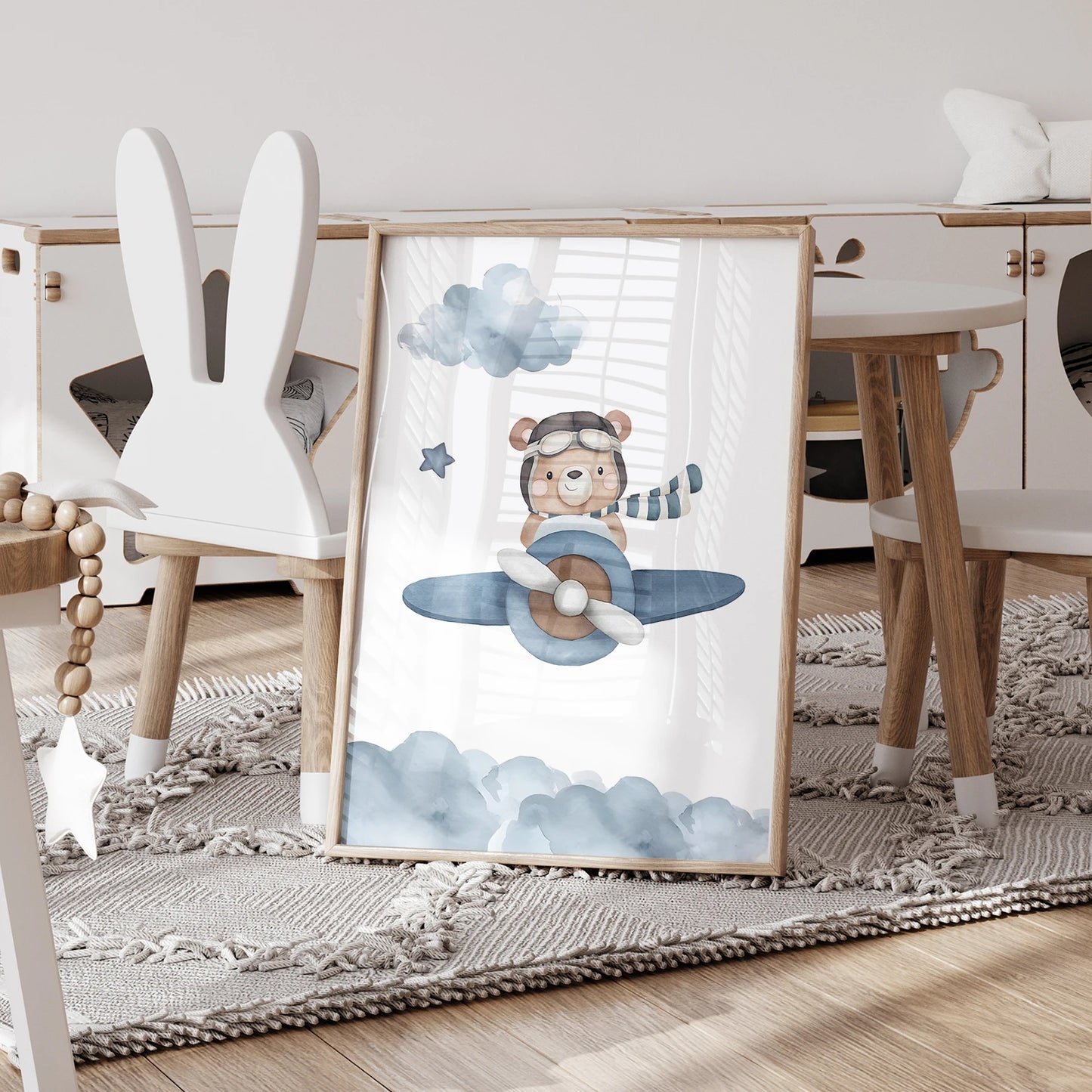 Personalized Blue Bear 3-Piece Canvas Wall Art | Kids Room