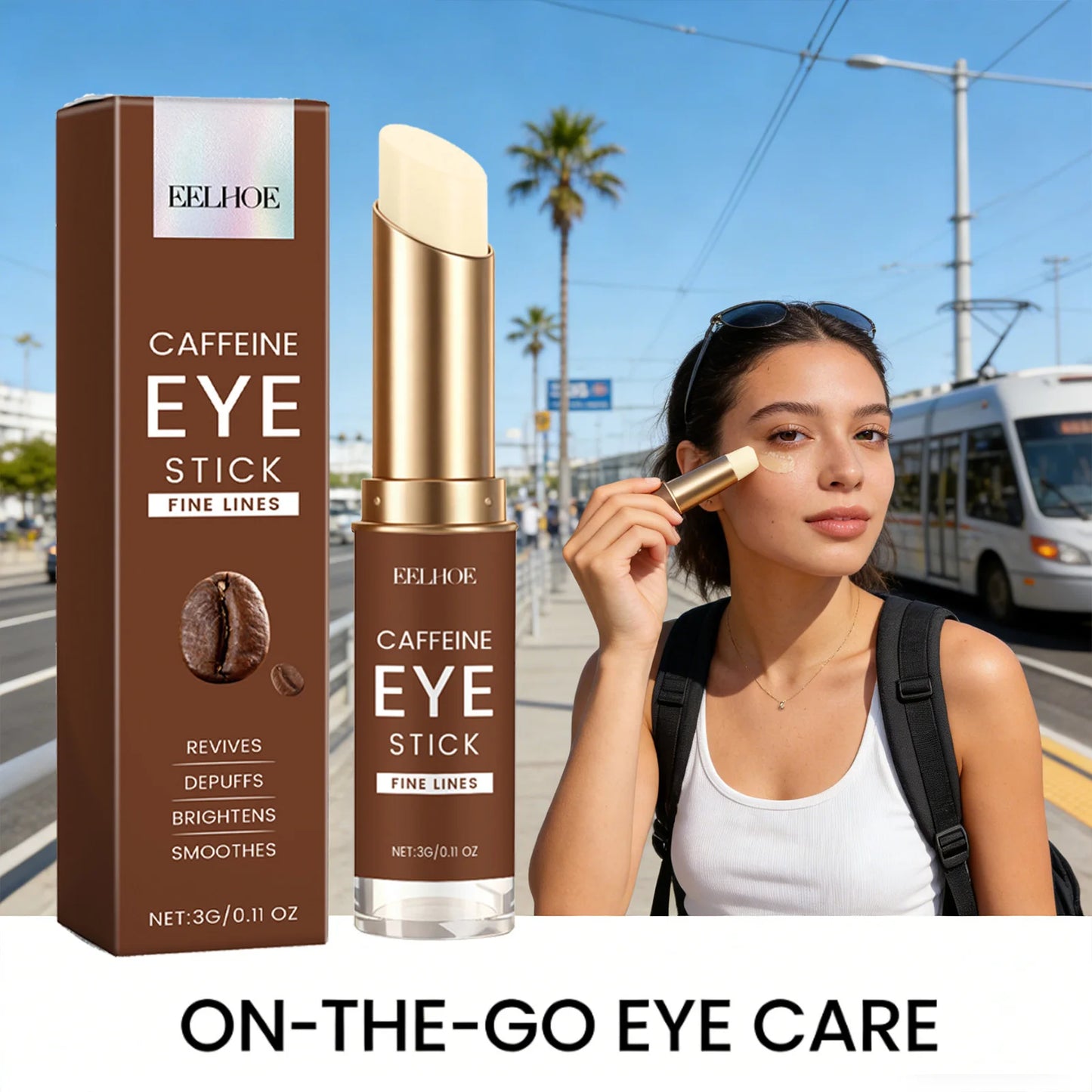 Caffeine Eye Cream Stick Moisturizing Remove Eye Bag Improve Dullness Brightening Anti Puffiness Dark Circle Portable Eye Creams Peaceful Pleasures Health and Wellness