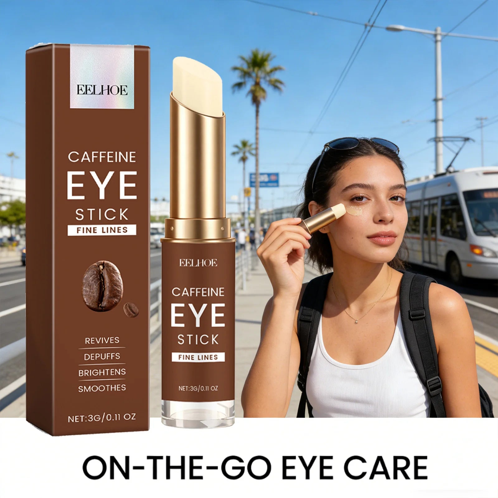 Caffeine Eye Cream Stick Moisturizing Remove Eye Bag Improve Dullness Brightening Anti Puffiness Dark Circle Portable Eye Creams Peaceful Pleasures Health and Wellness