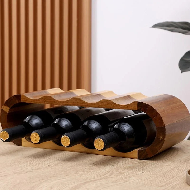 Wooden Double-layer Red Wine Display Piece Solid Wood Modern Minimalist Desktop Red Wine Display Rack Red Wine Display Rack Peaceful Pleasures Health and Wellness