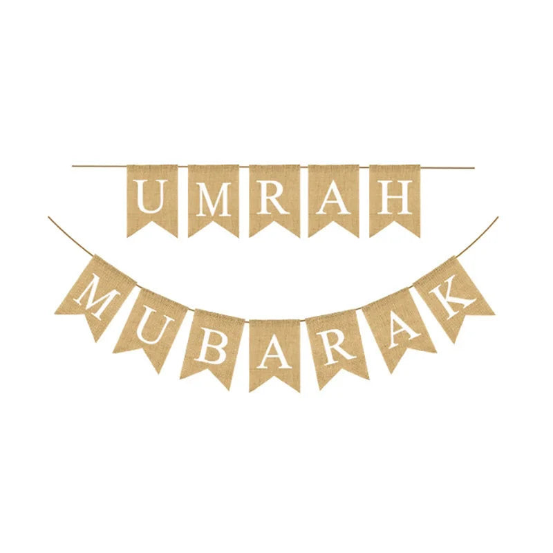 Umrah Mubarak Burlap Banner | Eid Ramadan Islamic Wall Decor