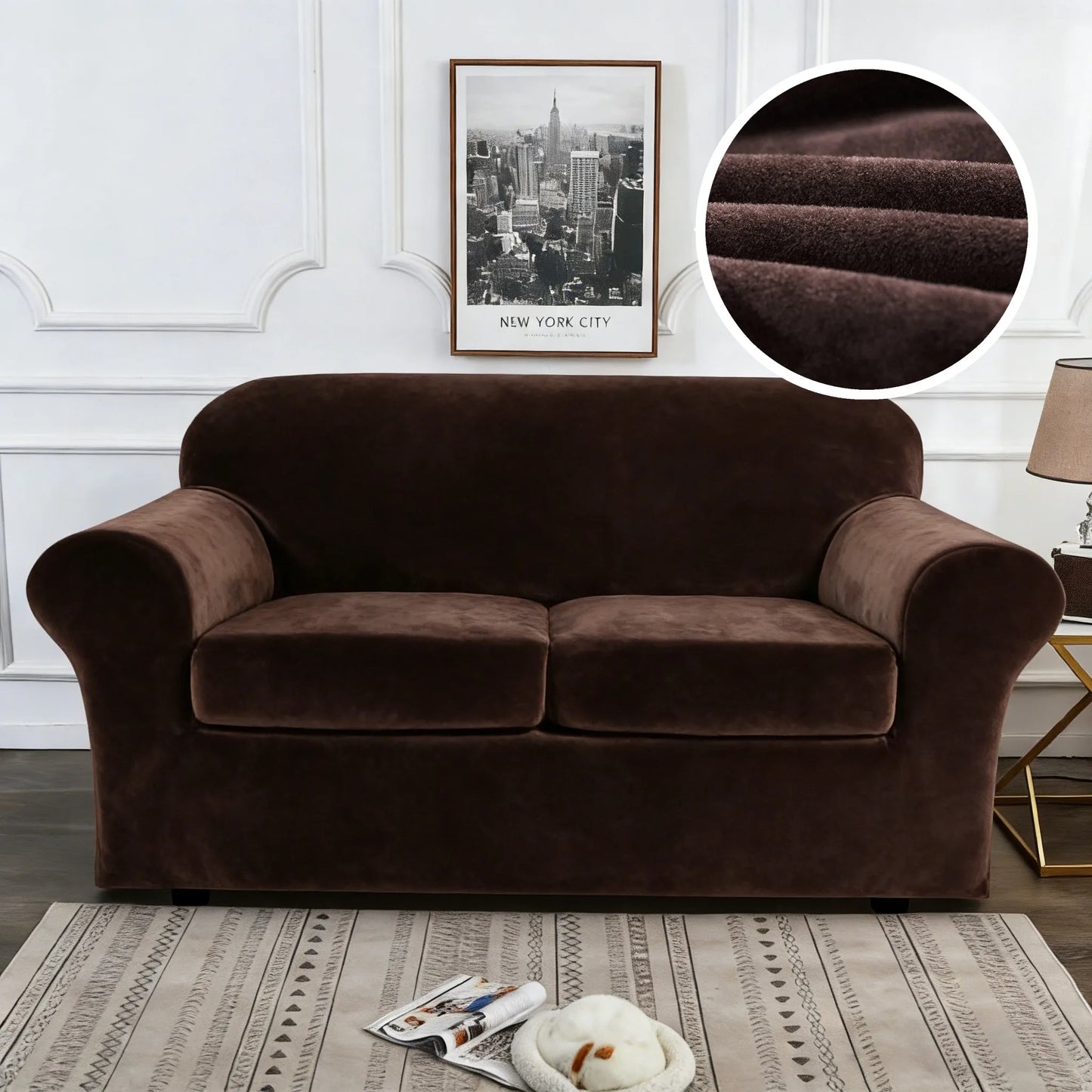 Stretch Velvet Plush Slipcover with 1/2/3/4 Seat Separate Cushion Cover Couch Velvet Sofa Covers Separate Fit Seat Cushion Cover Peaceful Pleasures Health and Wellness Coffee 4-Seater Sofa Cover