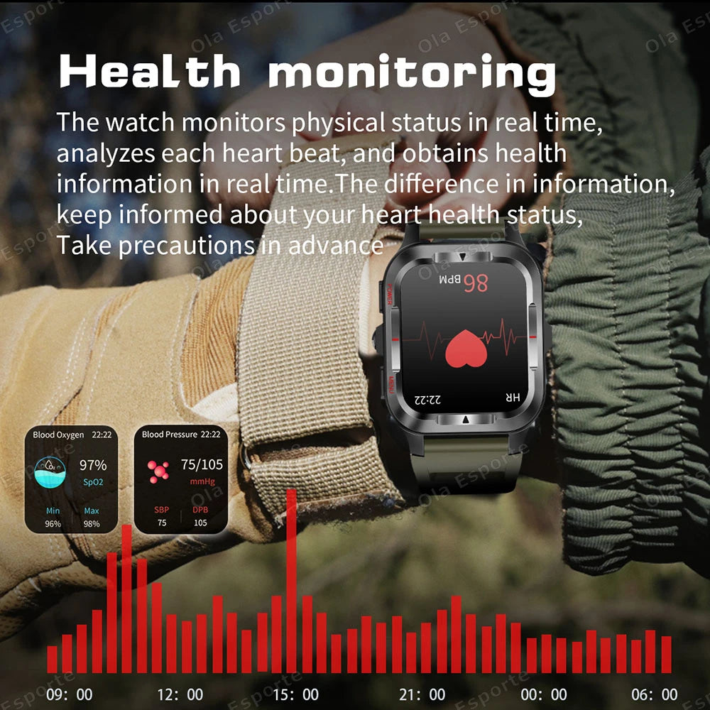 Military Sports Smartwatch 1.83" HD LED Flashlight 3ATM Bluetooth