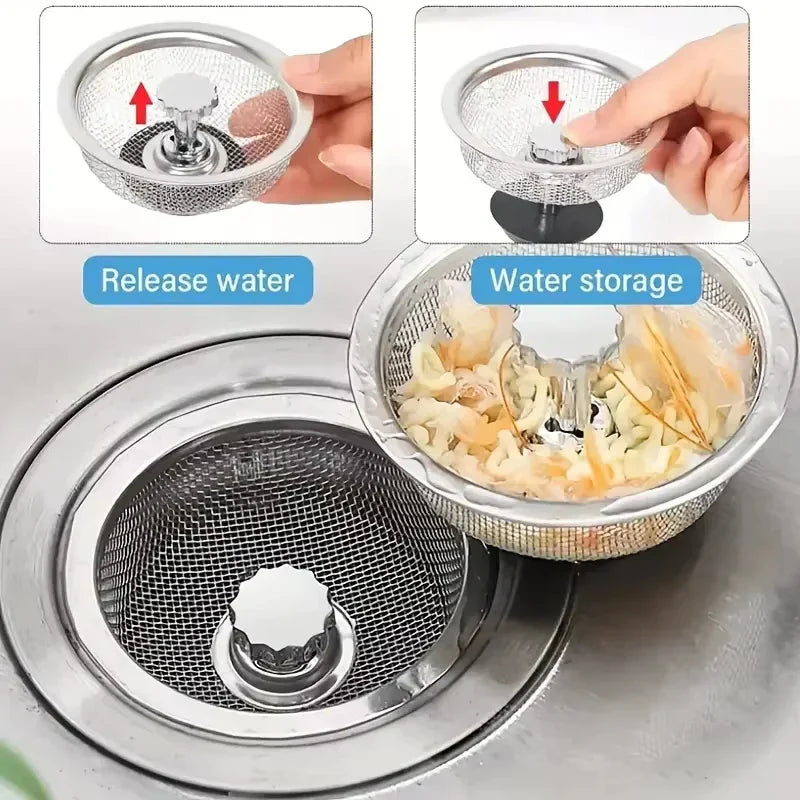 2-Pack Stainless Steel Kitchen Sink Strainer with Handle & Stopper