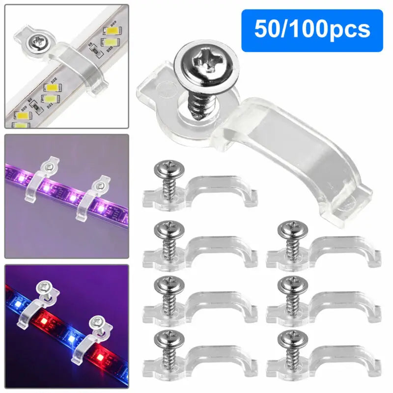 LED Strip Mounting Clips with Screws | 50 & 100 Pack, 10mm
