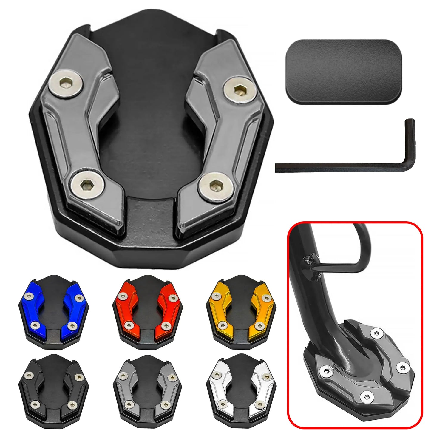 Motorcycle Side Stand Extension Kickstand foot Pad,Support Plate Helps Park Your Bike on Hot Pavement, Grass, Soft Ground Peaceful Pleasures Health and Wellness