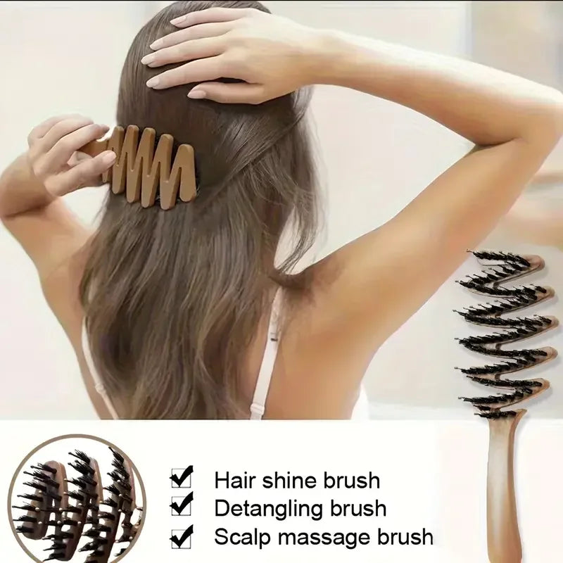 Long-Handle Wood Bristle Comb | Anti-Static Volumizing Hair Brush Hair Comb Peaceful Pleasures Health and Wellness