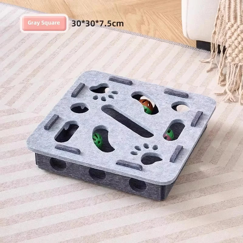 Cat Puzzle Toy Felt Box with Ball | Indoor Cat Exercise Toy