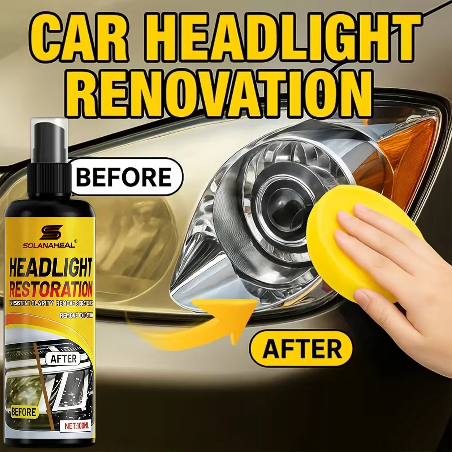 Headlight Restoration Polish Kit – Removes Yellowing & Oxidation