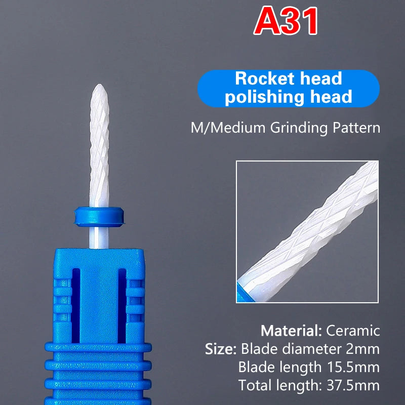 Ceramic Milling Cutter Nail Drill Bit Electric Manicure Pedicure Mill Bits Machine Files Nail Art Tools Equipment Peaceful Pleasures Health and Wellness A31