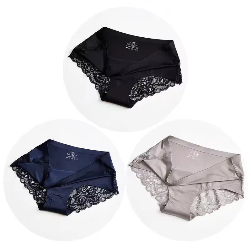 Women's Seamless Lace Briefs 3-Pack – Soft Cotton Low Rise Panties