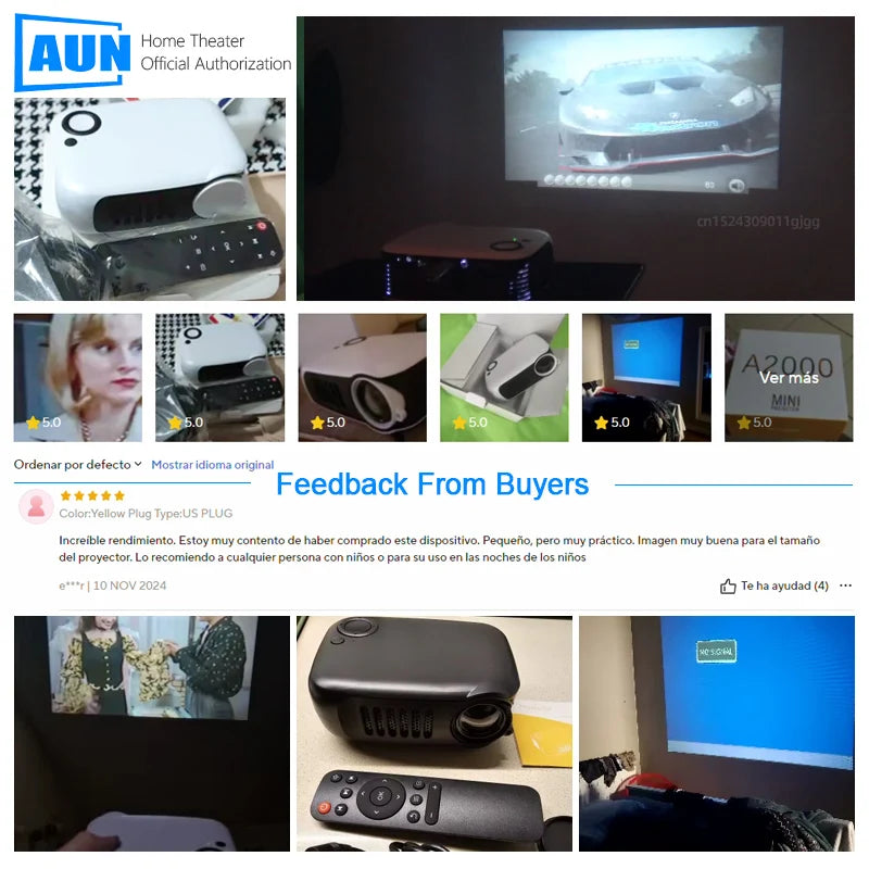 AUN A2000 Mini Portable LED Projector – 1080P 4K HDMI Peaceful Pleasures Health and Wellness