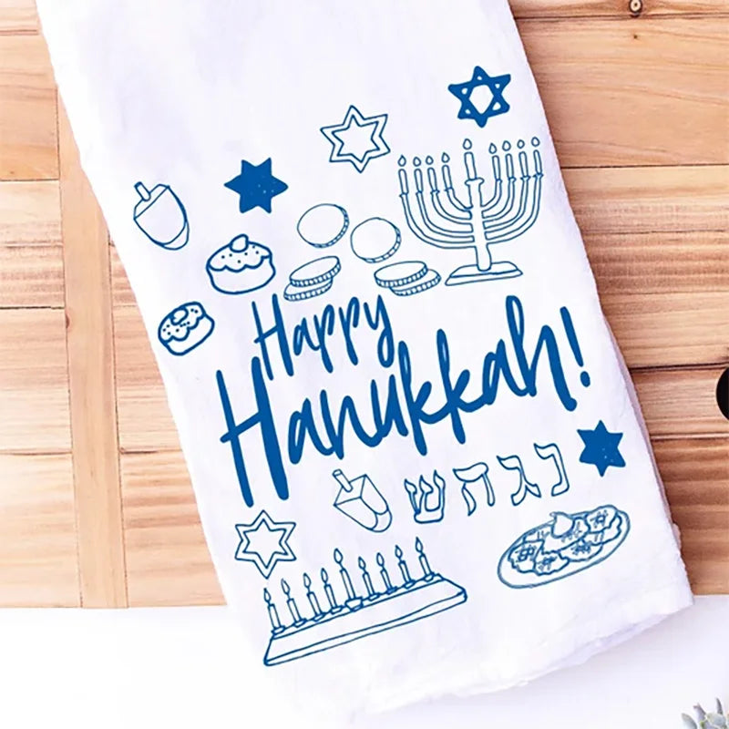 Hanukkah Kitchen Towel | Menorah Dreidel Chanukah Gift Holiday Kitchen Towel Peaceful Pleasures Health and Wellness