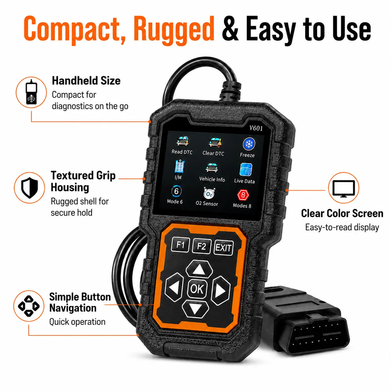 V601 Color Screen Obd2 Diagnostic Scanner Engine Fault Code Reader Code Clearer Live Data O2 Sensor Test I/M Readiness Vehicle I Peaceful Pleasures Health and Wellness