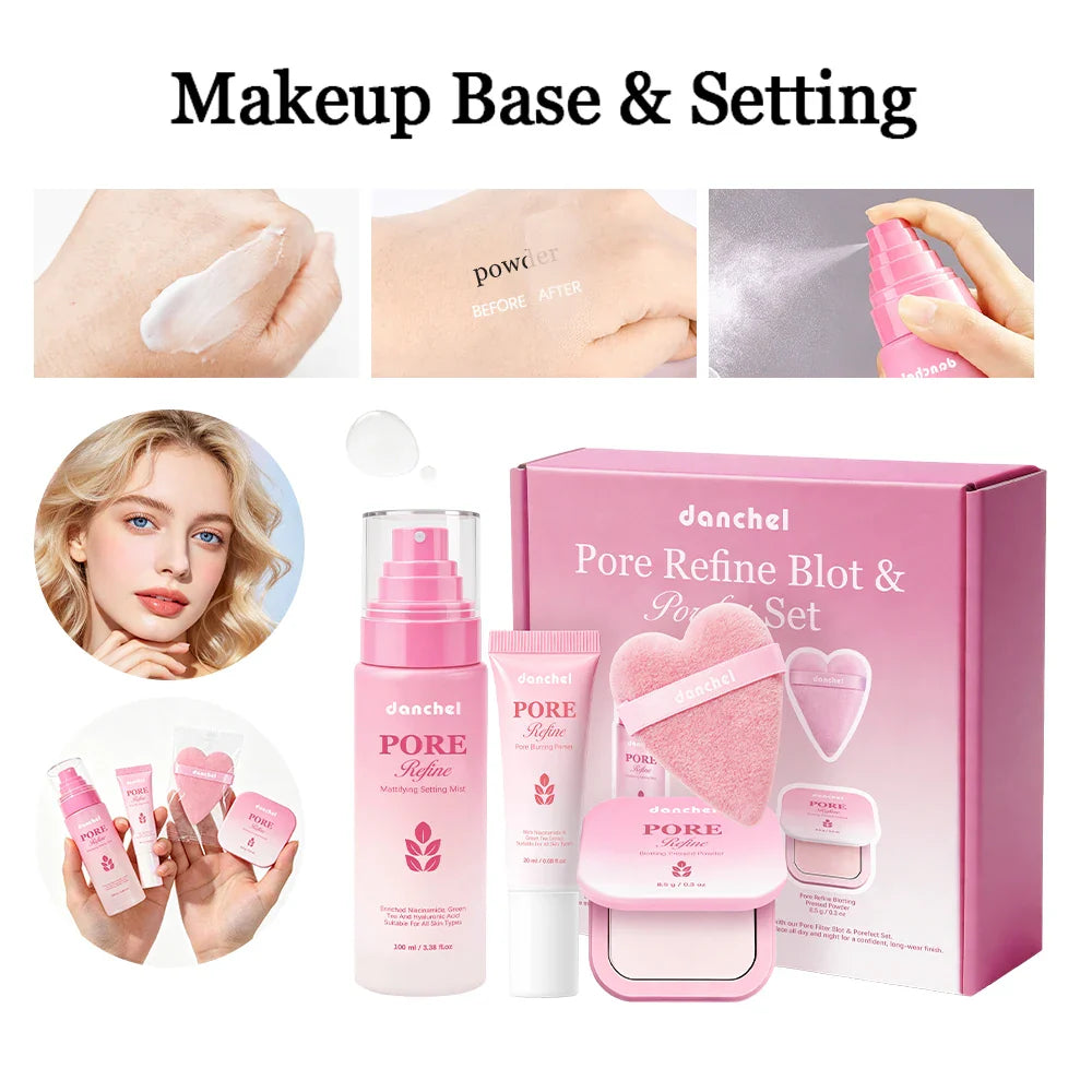 4-Piece Matte Makeup Set – Primer, Setting Mist & Powder | Danchel