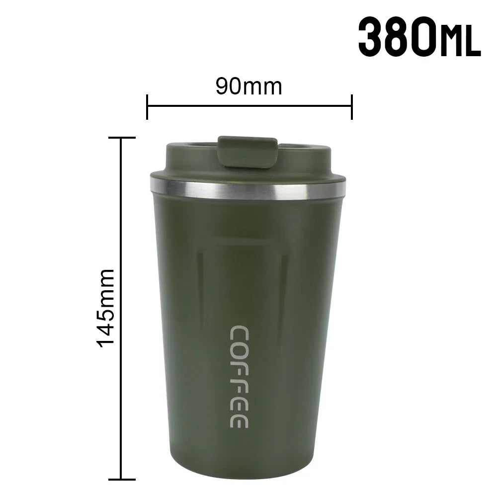 Hot 380/510ML Thermo Cafe Leak_Proof Travel Thermo Cup Double Stainless Steel for Tea Water Coffee Coffee Mug Car Thermos Mug Peaceful Pleasures Health and Wellness 380ML Green as picture show