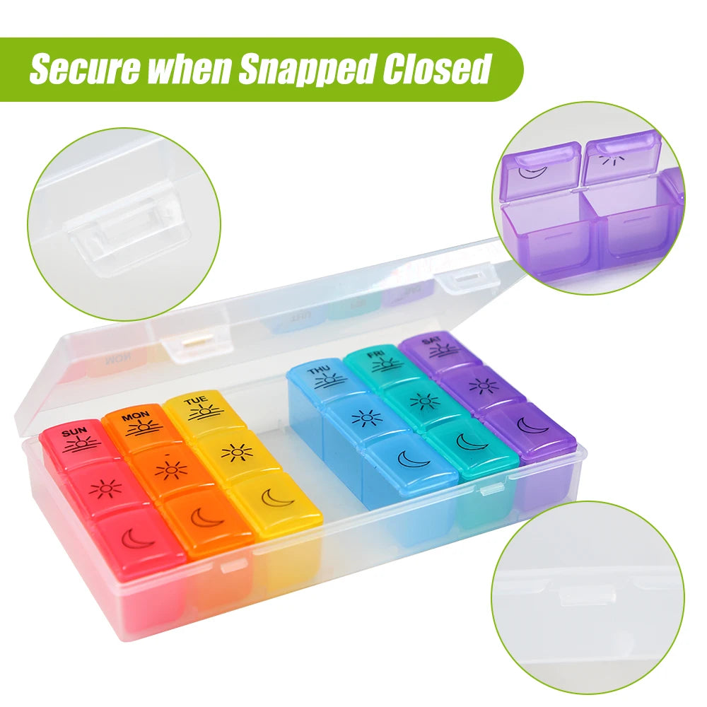 Weekly Pill Organizer,3-Times-A-Day 7 Day Pill Box -Proof Pill Case Medication Reminder Portable Travel Container for Vitamins Peaceful Pleasures Health and Wellness