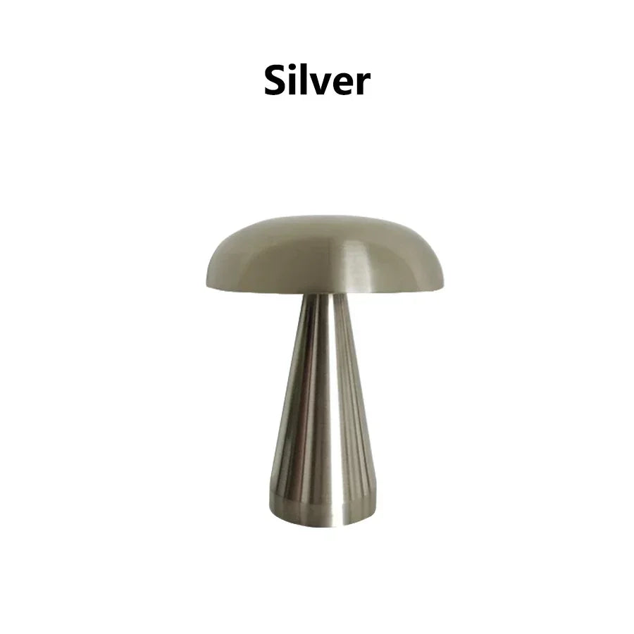 Retro Mushroom LED Table Lamp Touch Sensor Bedside Lamp Rechargeable Reading Lights For Bedroom Restaurant Bar Decor Lighting Peaceful Pleasures Health and Wellness Silver