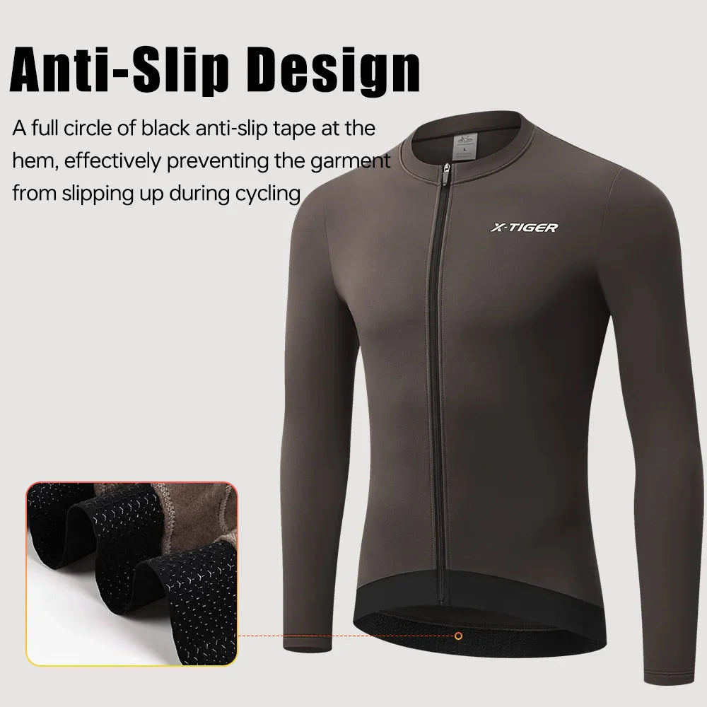 X-TIGER Men's Winter Fleece Cycling Jersey – Windproof MTB