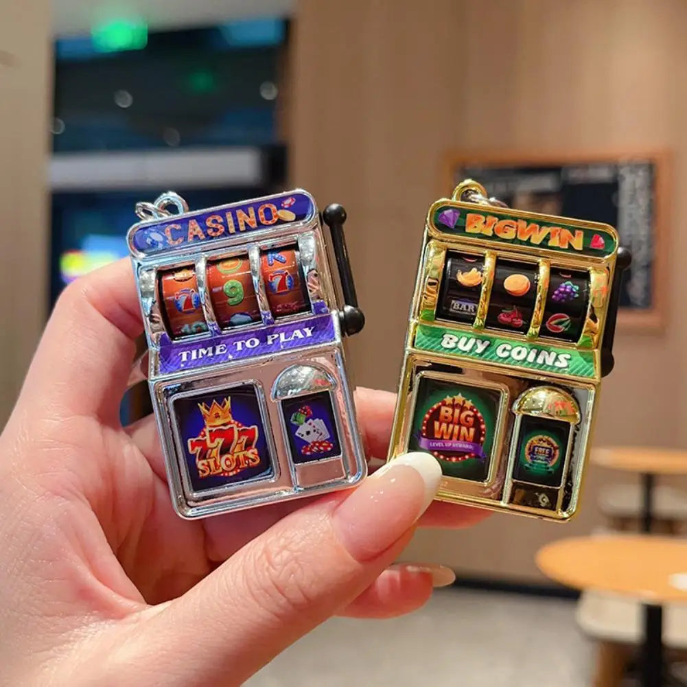 Mini Casino Slot Machine Keychain Functional Reel Fruit Pattern Game