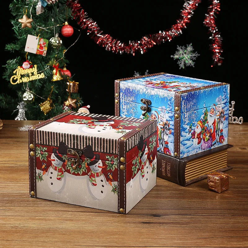 Christmas Gift Box Vintage Leather Jewelry Case with Lock Mini Wooden Dustproof Storage Box for Living Room Bedroom Child Peaceful Pleasures Health and Wellness
