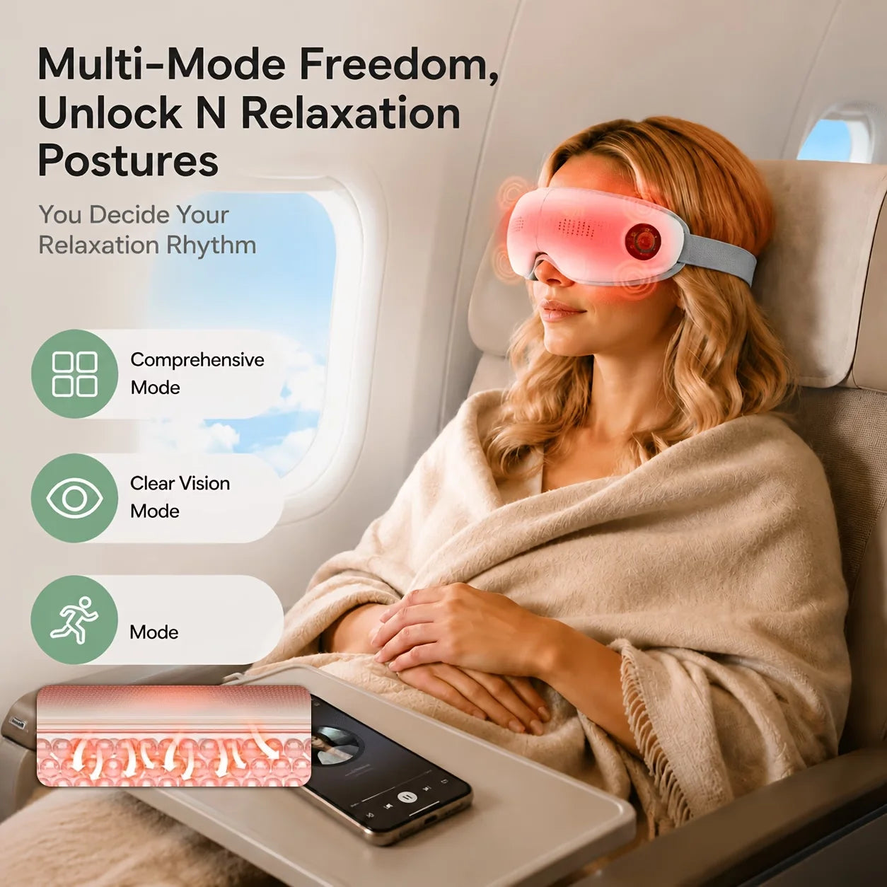 Eye Massager, Moisturizing Eye Mask, Vibrating Eye Massager, Eye Care Equipment High-Frequency Vibration, Three Main Modes, Simulates Human Massage Effects. Three Modes Can Be Freely Switched. Combining Traditional Acupoint P Peaceful Pleasures Health and Wellness
