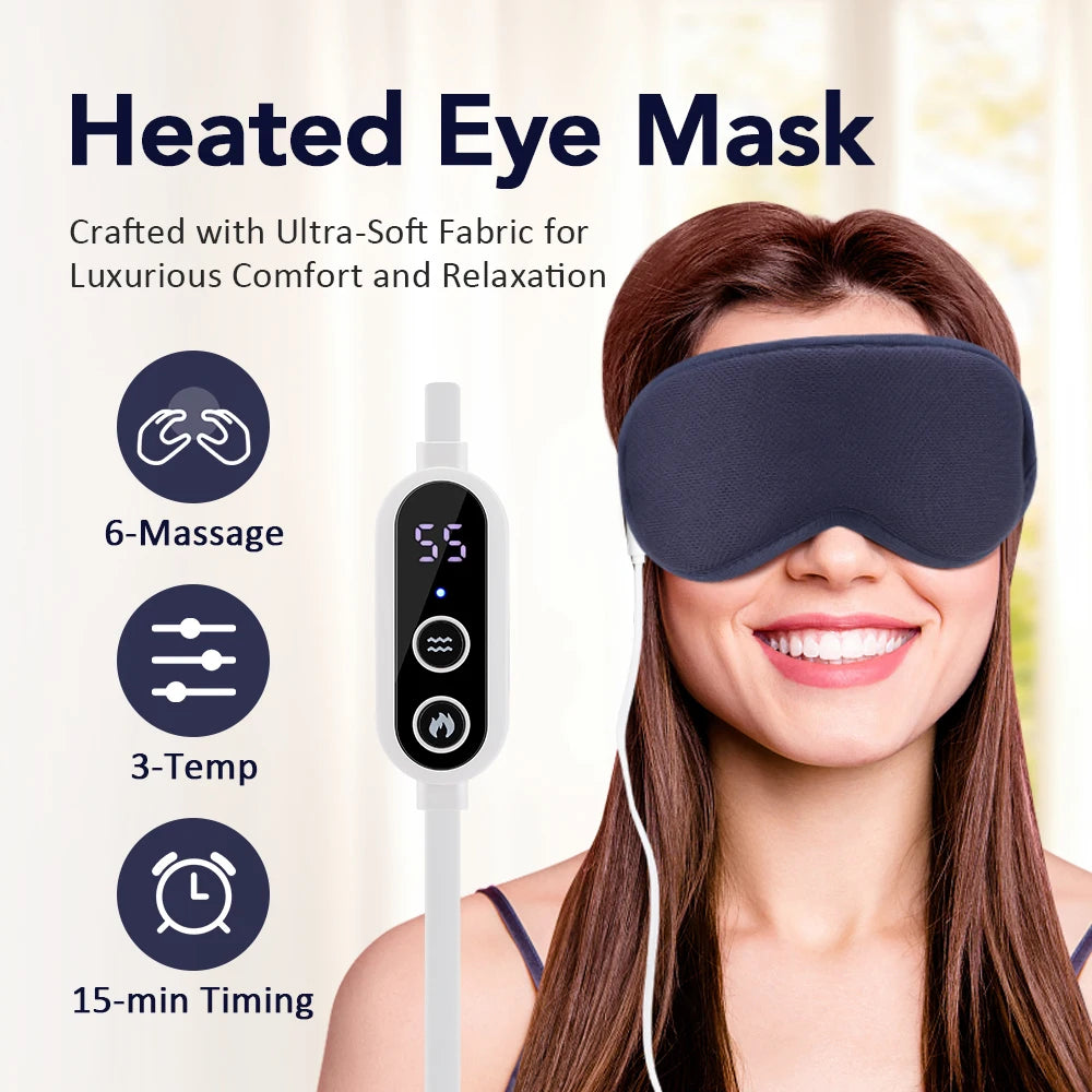 USB Charging Heated Eyemask Vibration Massage for Dry Eyes Relieve Eye Fatigue Warmth Sleep Shading Office Home Travel Eye Mask Peaceful Pleasures Health and Wellness