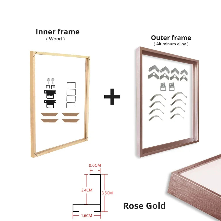 Metal Aluminum Outer Frame and Wooden Inner Frame Canvas Prints Painting DIY Frame Kit Multi-color for Home Decoration Peaceful Pleasures Health and Wellness 50x70cm Rose Gold Set