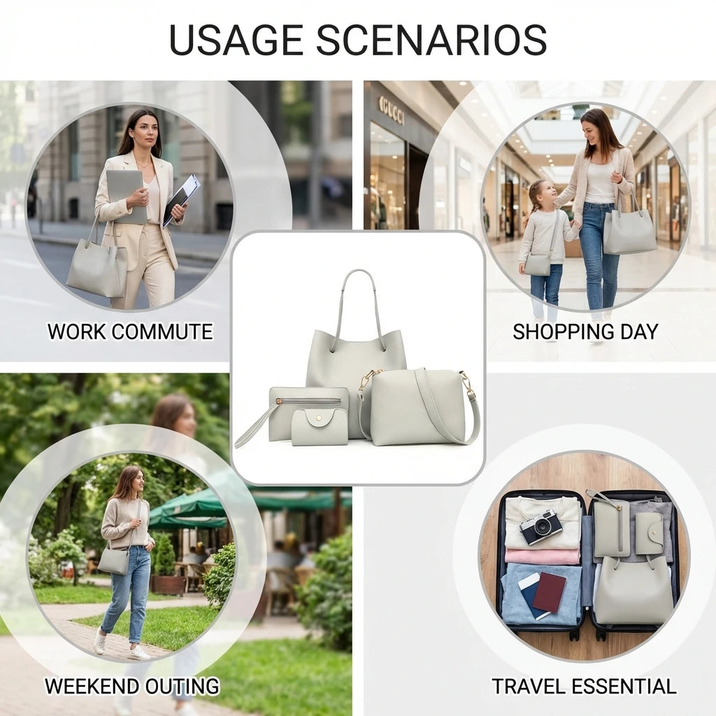 Matching Mother and Daughter Bag Set 4 Pcs Solid Color Shoulder Crossbody Bag for Women European Style Tote Handbag Peaceful Pleasures Health and Wellness