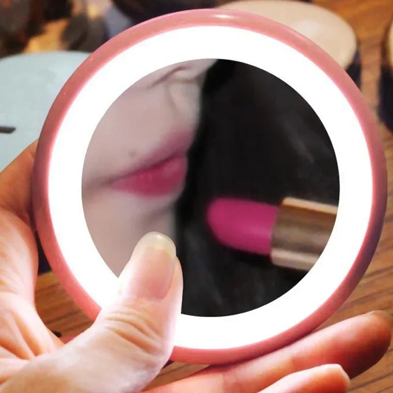 Portable Mini LED Makeup Mirror | 12 LEDs, Rechargeable, HD