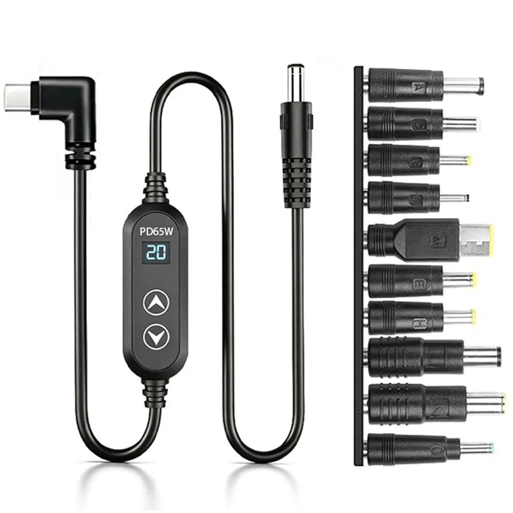 65W USB-C to DC PD Cable – 5V 9V 12V 15V 20V Universal Adapter