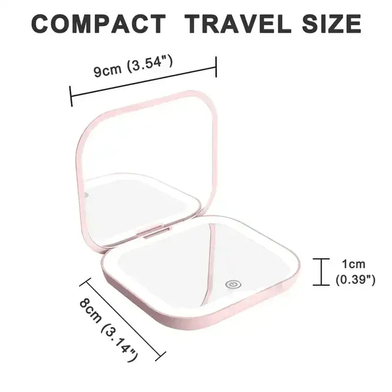 Compact Small Mini Gift Vanity Table Folding Led Lights Portable Hand Held Pocket Makeup Mirror 2X magnifying Peaceful Pleasures Health and Wellness